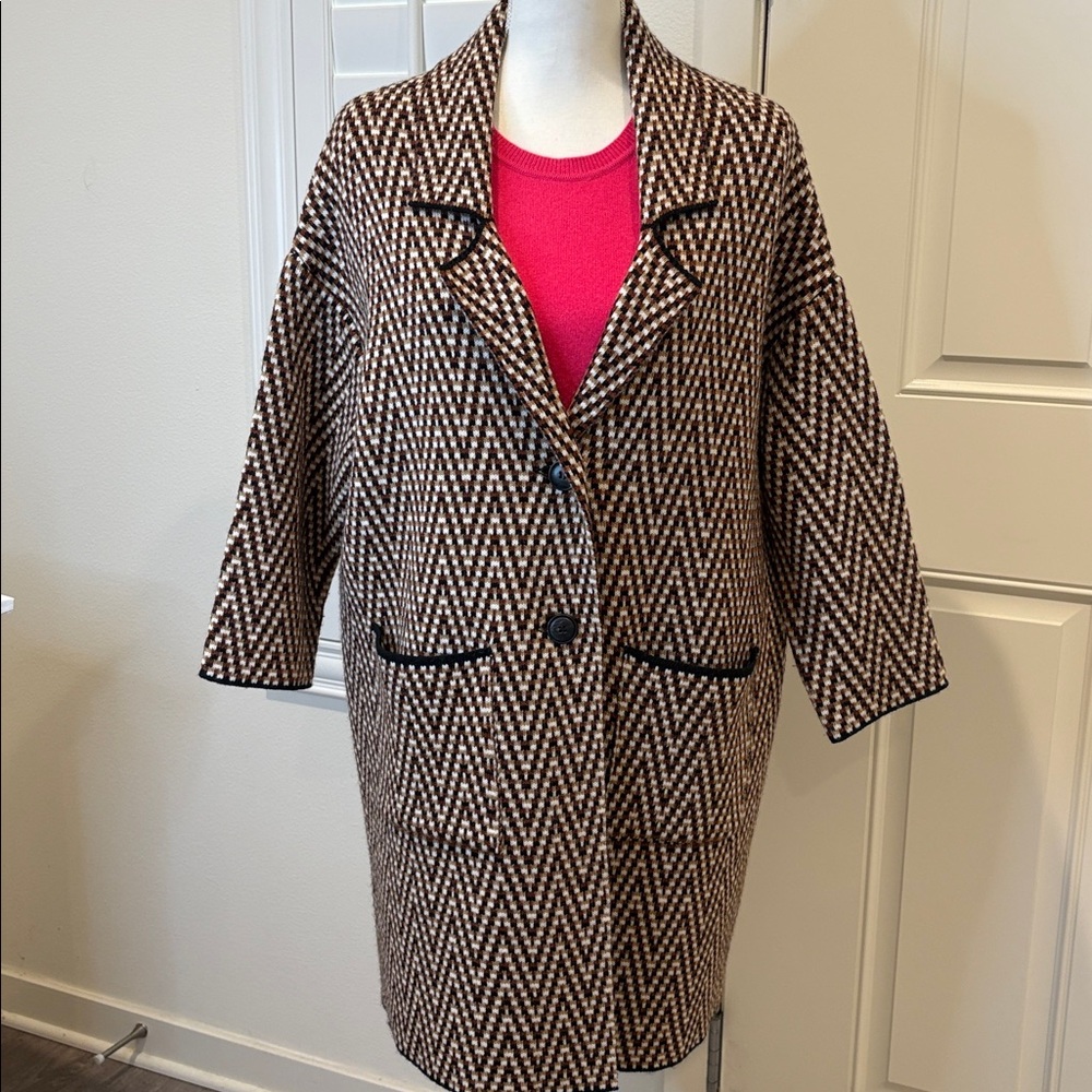 Giovanna Tricot Wool Blend Chevron Pattern Sweater Coat Made in Italy Small
